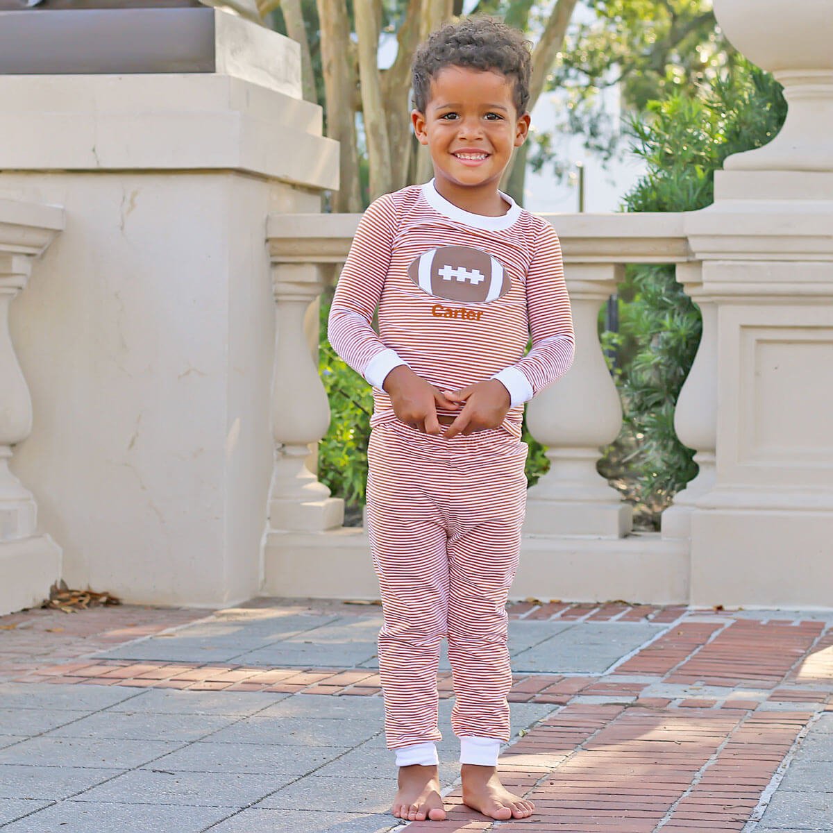 Burnt Orange Stripe Football Applique Pajamas