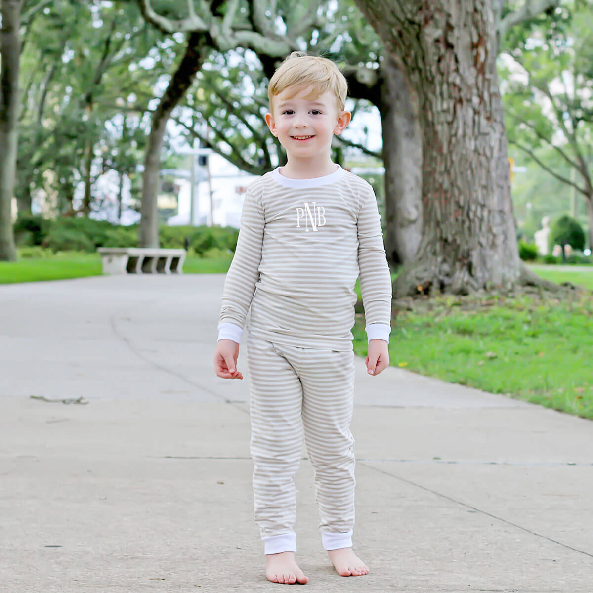 Tan and White Stripe Pajamas