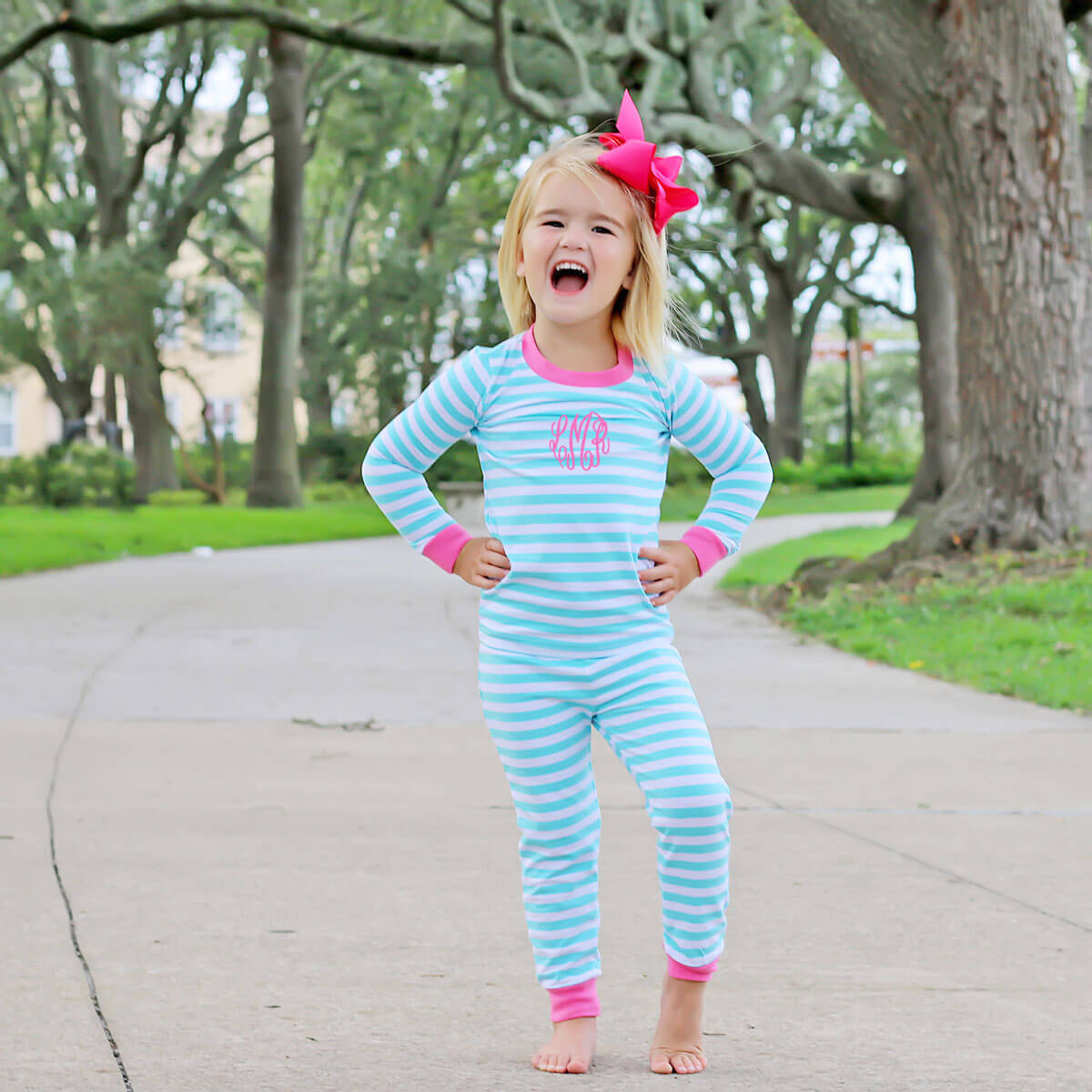 Turquoise and White Stripe Pajamas