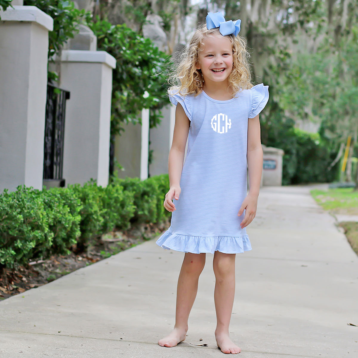 Milly Stripe Ruffle Dress Light Blue