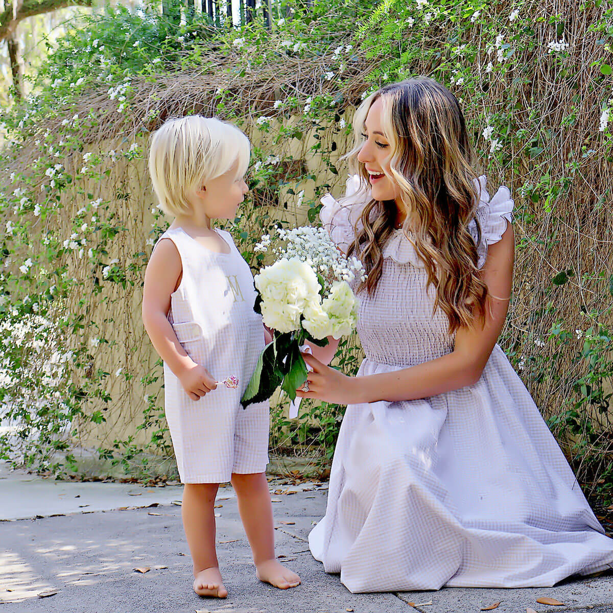 Tan Gingham Jon Jon with Tabs