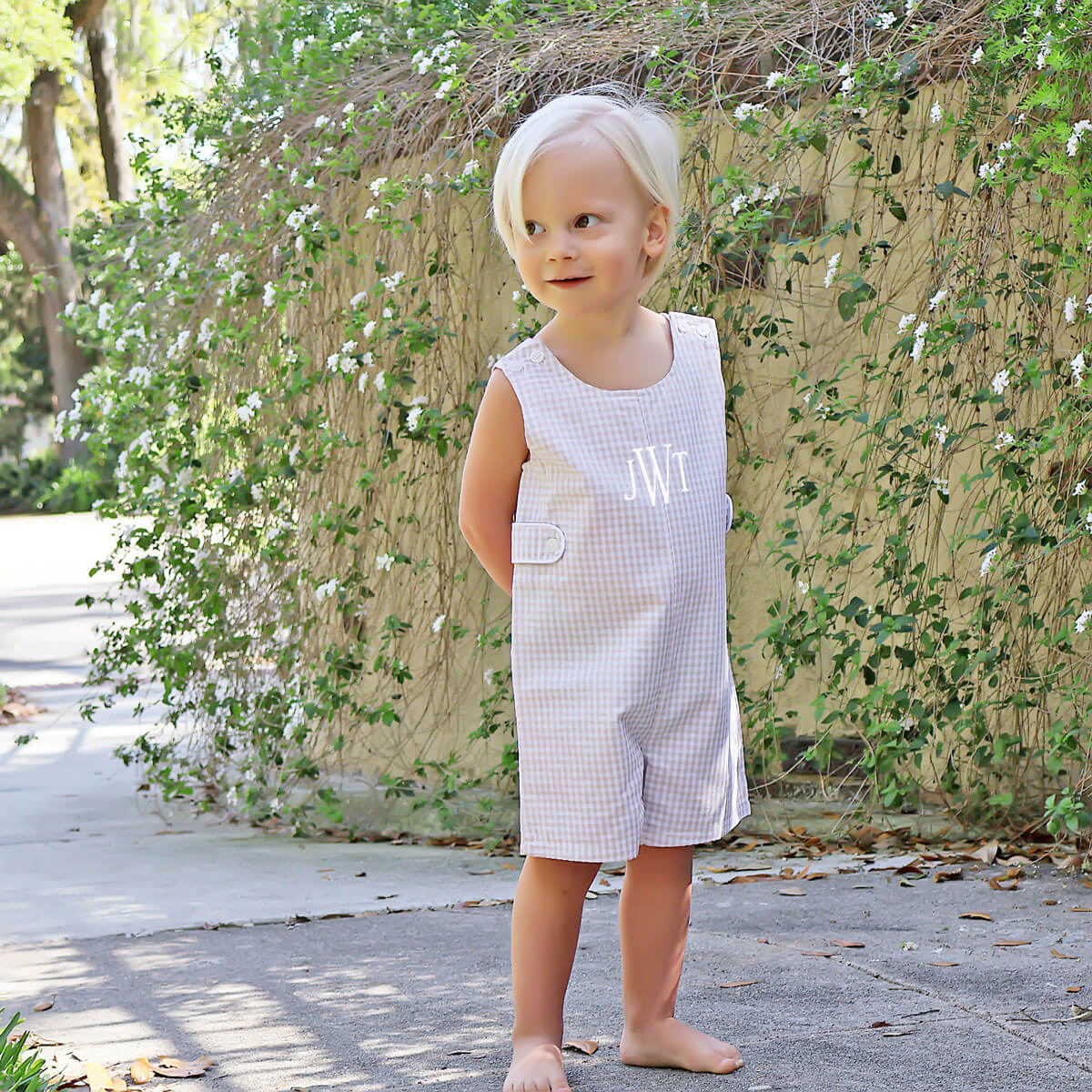Tan Gingham Jon Jon with Tabs