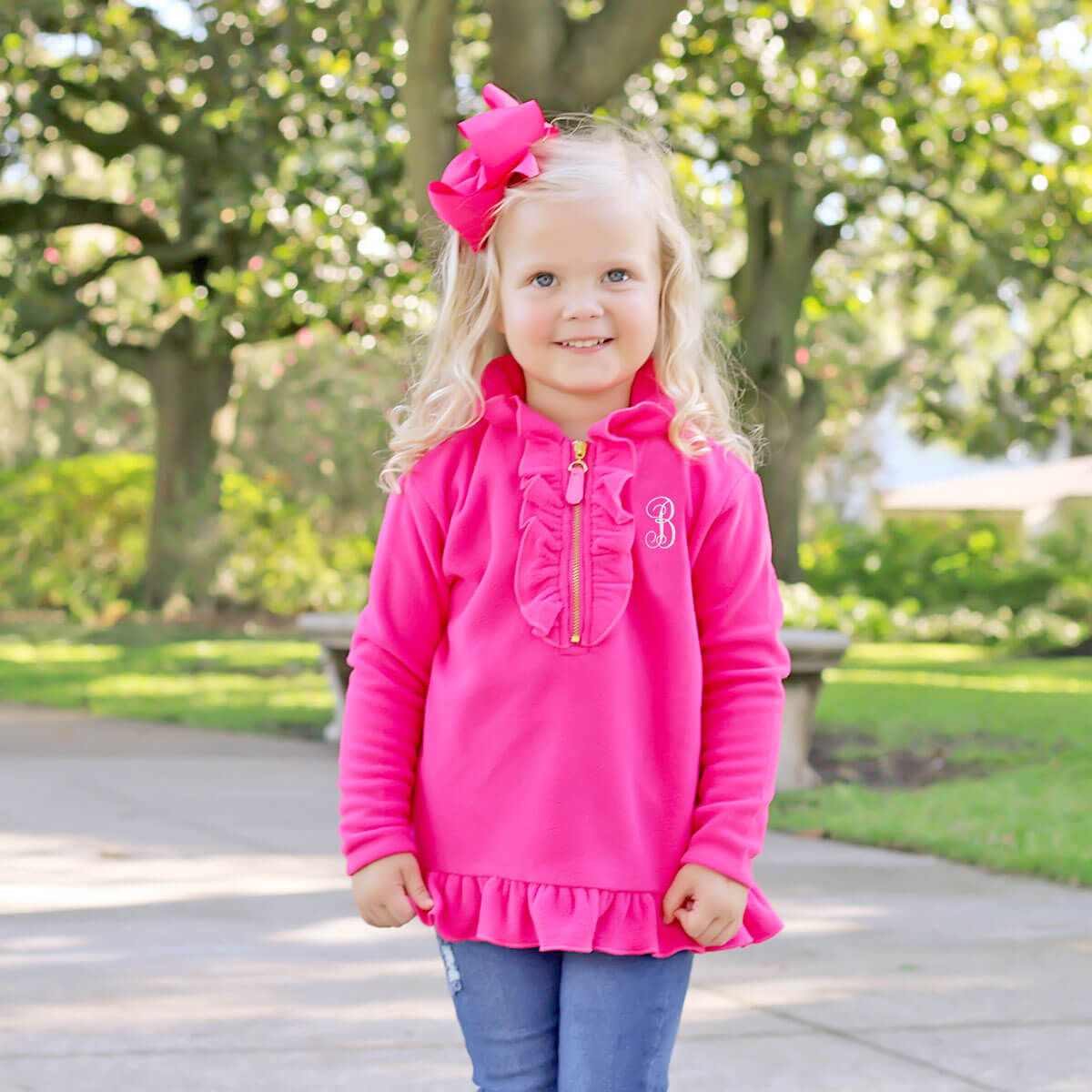 Pink Half Zip Ruffle Fleece Jacket