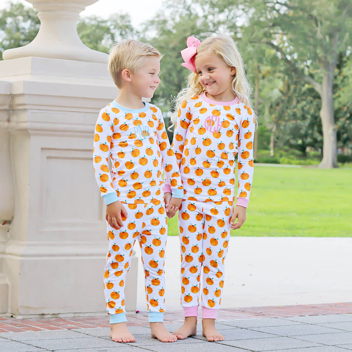 Bountiful Pumpkin Pajamas Blue Trim