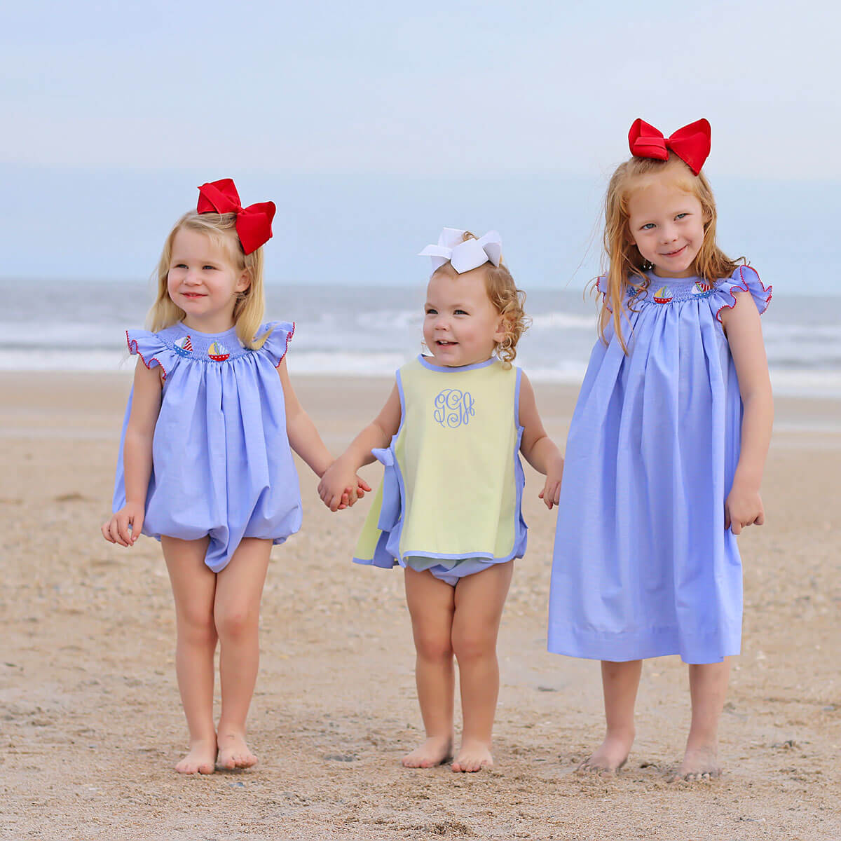 Sailing Away Blue Plaid Smocked Angel Sleeve Bubble