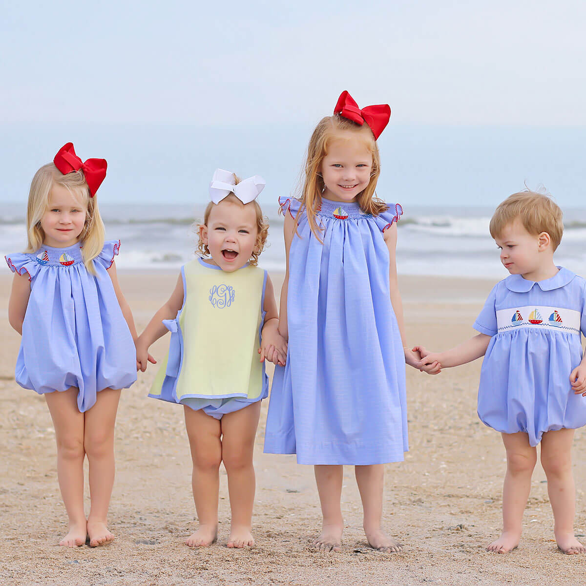 Sailing Away Blue Plaid Smocked Angel Sleeve Bubble