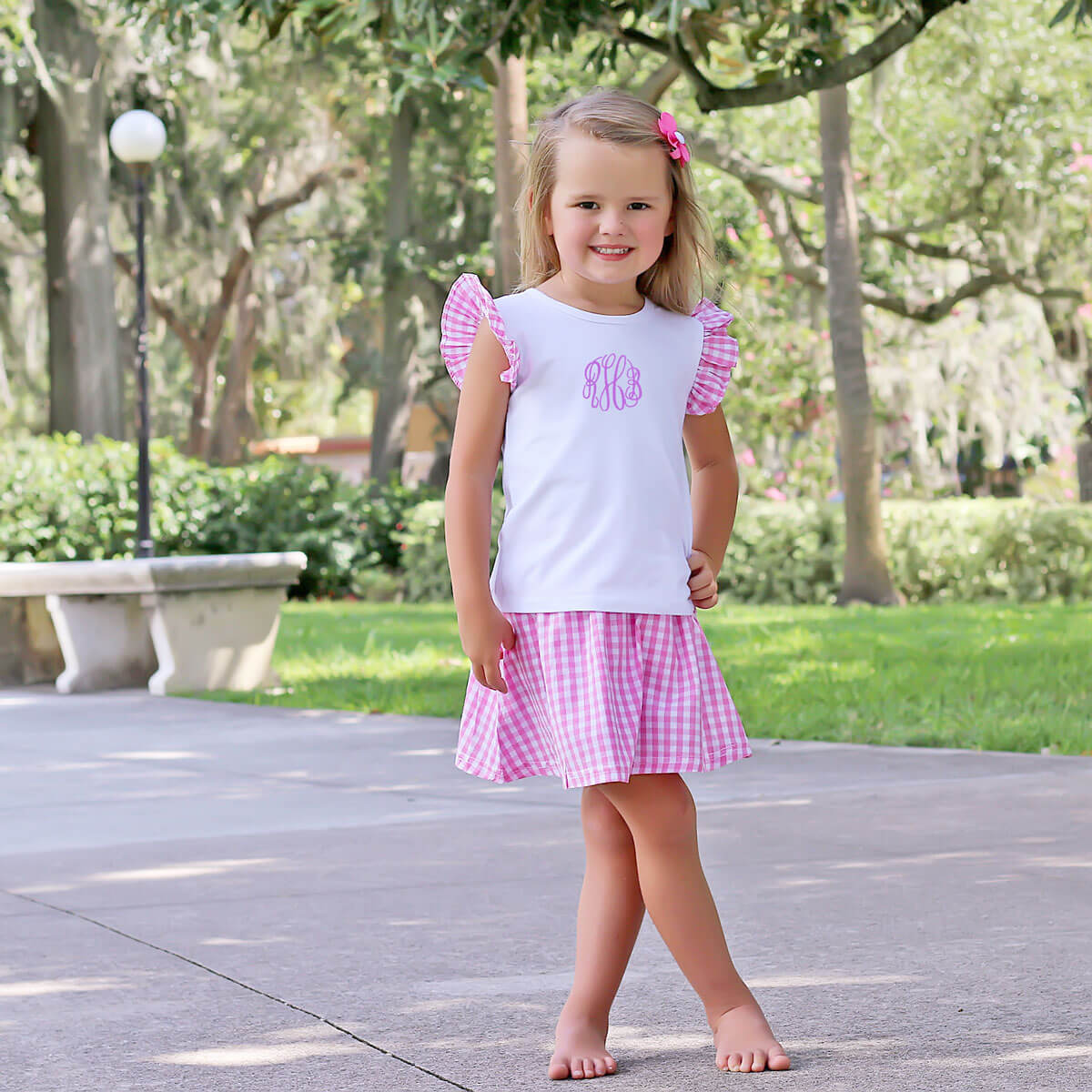 Pink Gingham Skirt Set