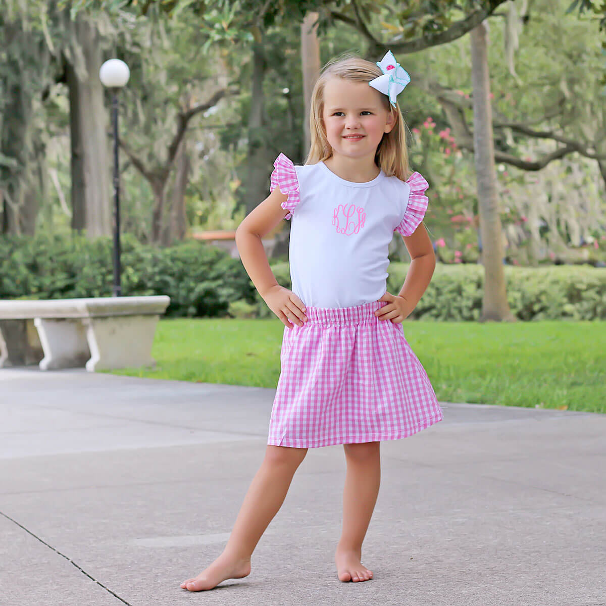 Pink Gingham Skirt Set