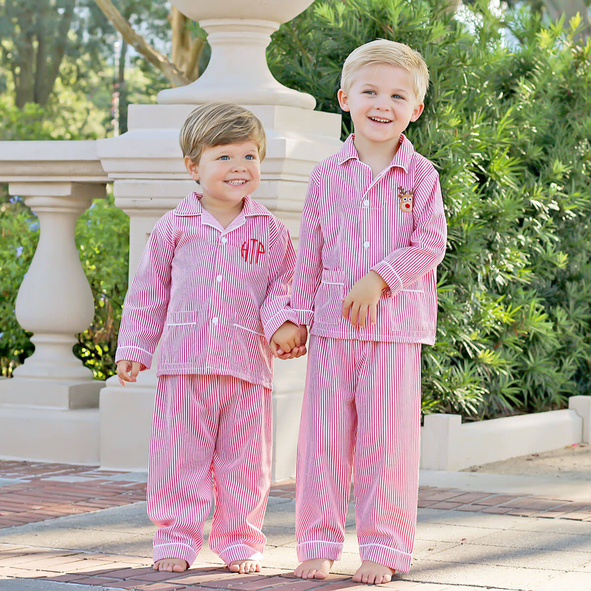 Rudolph Embroidered Red Stripe Pajamas