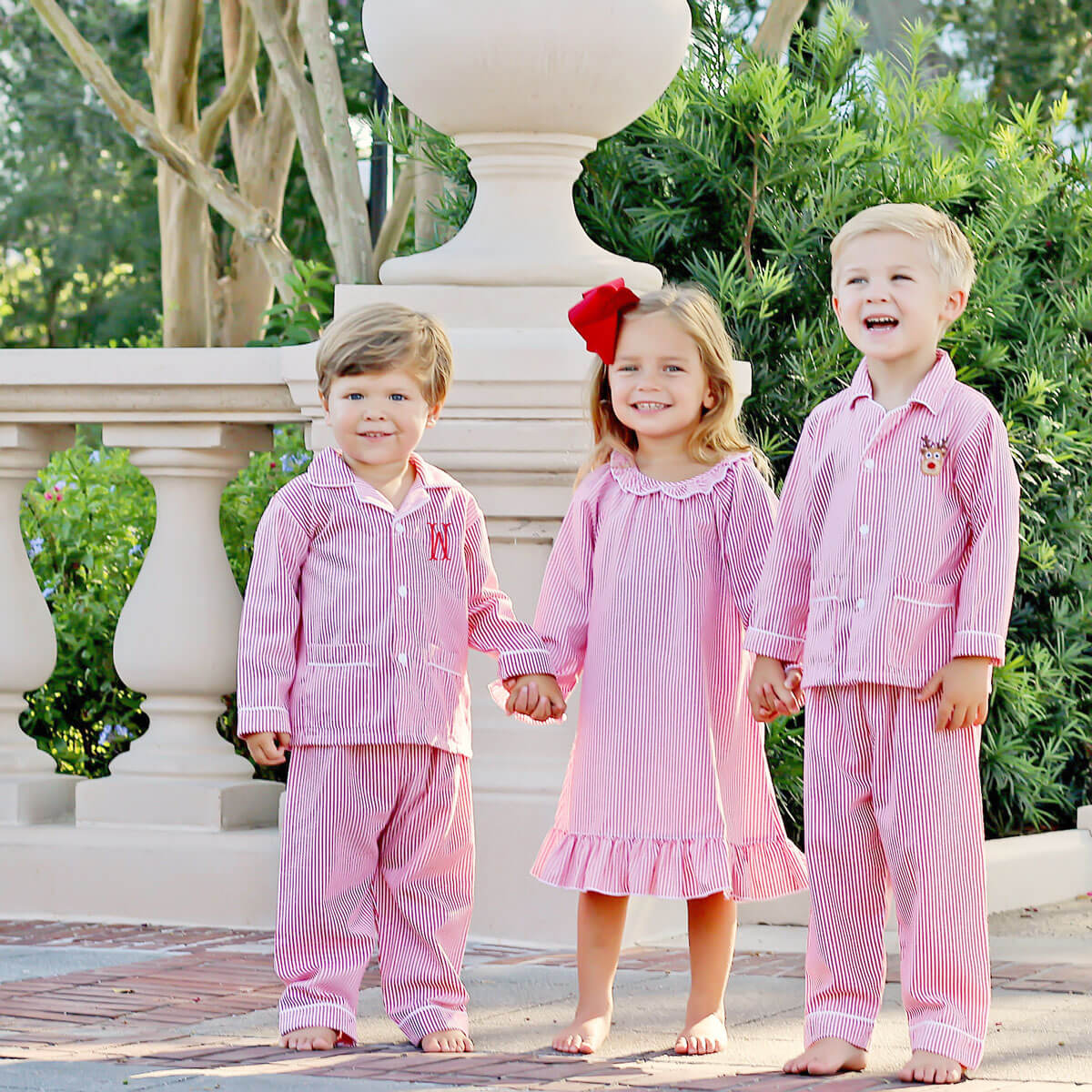 Rudolph Embroidered Red Stripe Pajamas