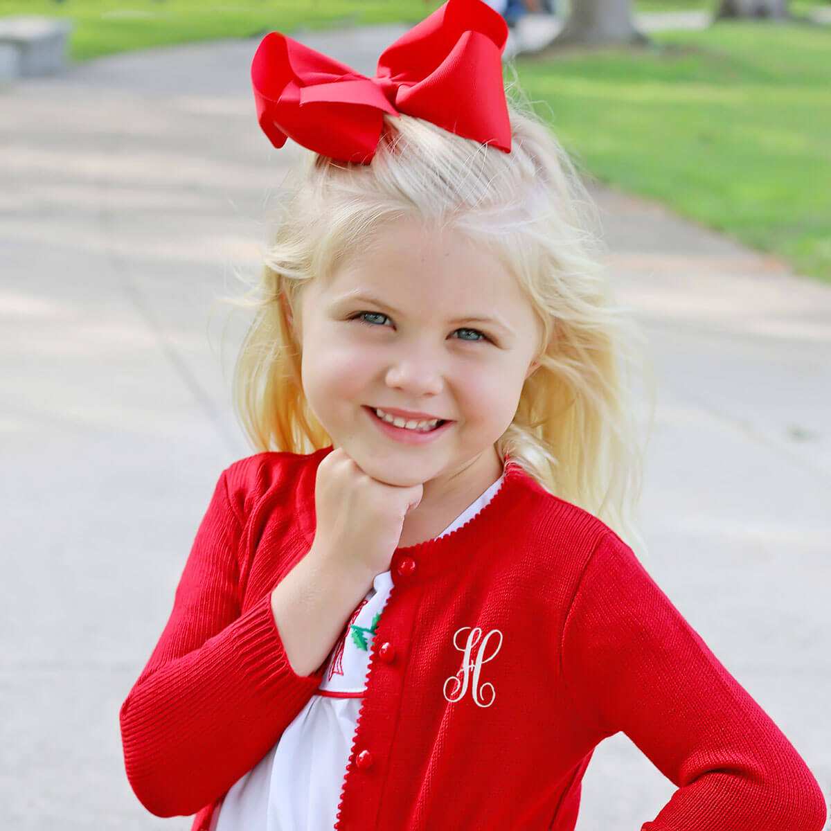 Embroidered Christmas Holly Bow Dress