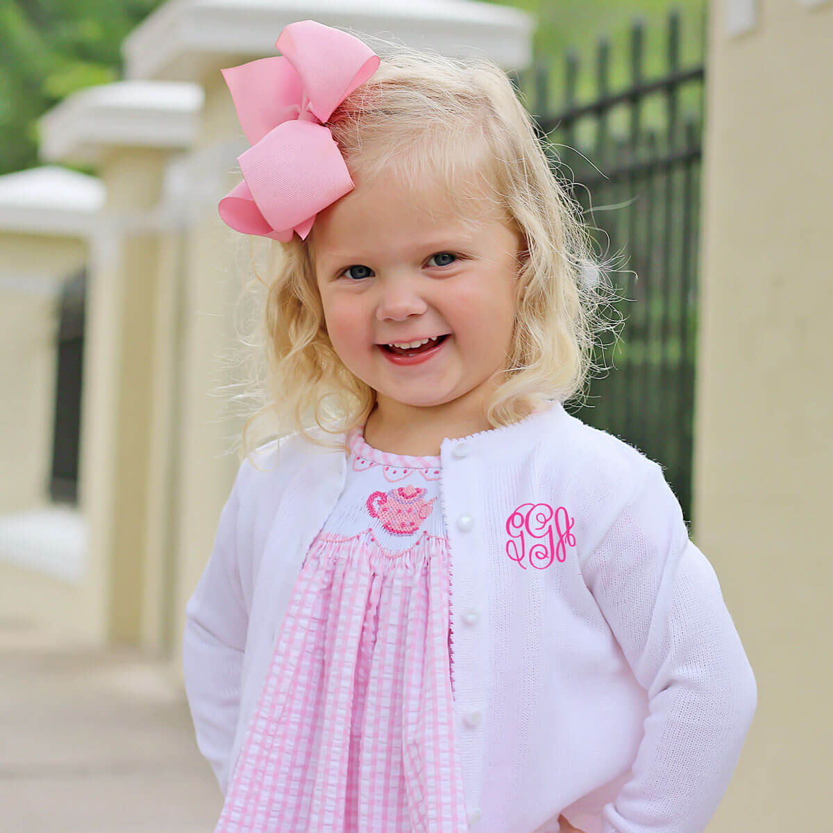 Tea Party Smocked Pink Seersucker Dress