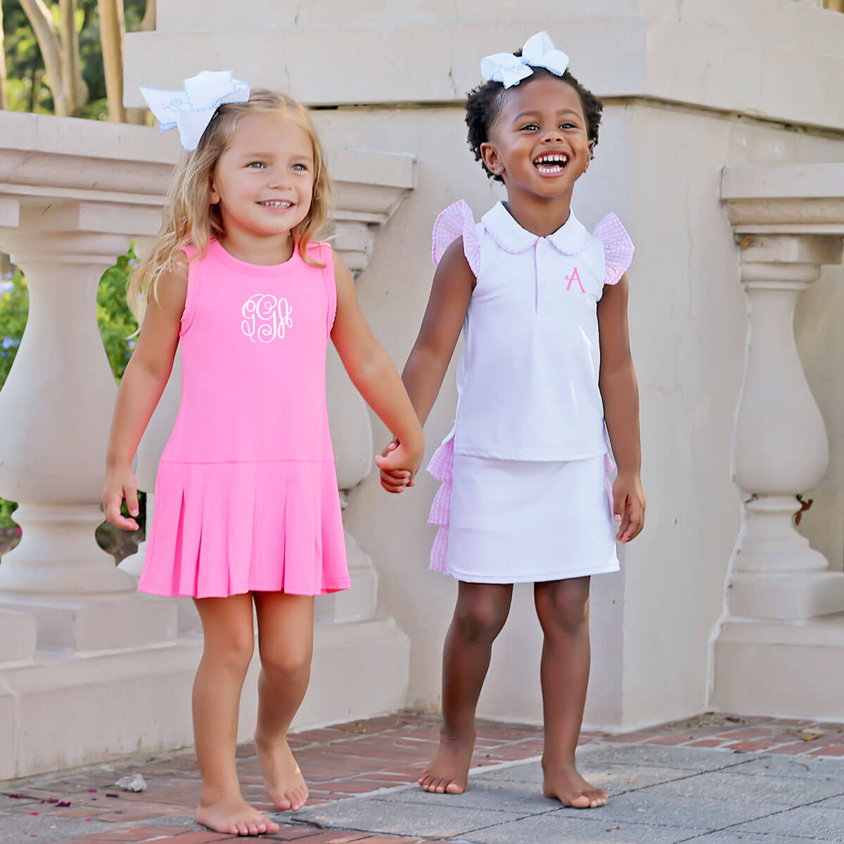 White Polo Pink Ruffle Tennis Skirt Set
