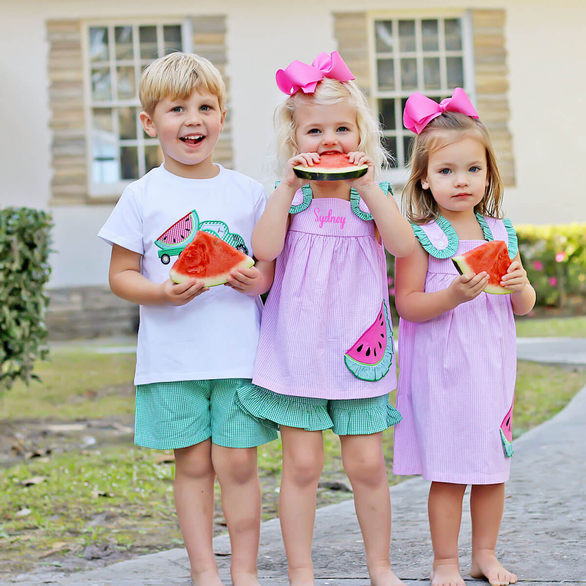 Sweet Watermelon Applique Green Gingham Short Set