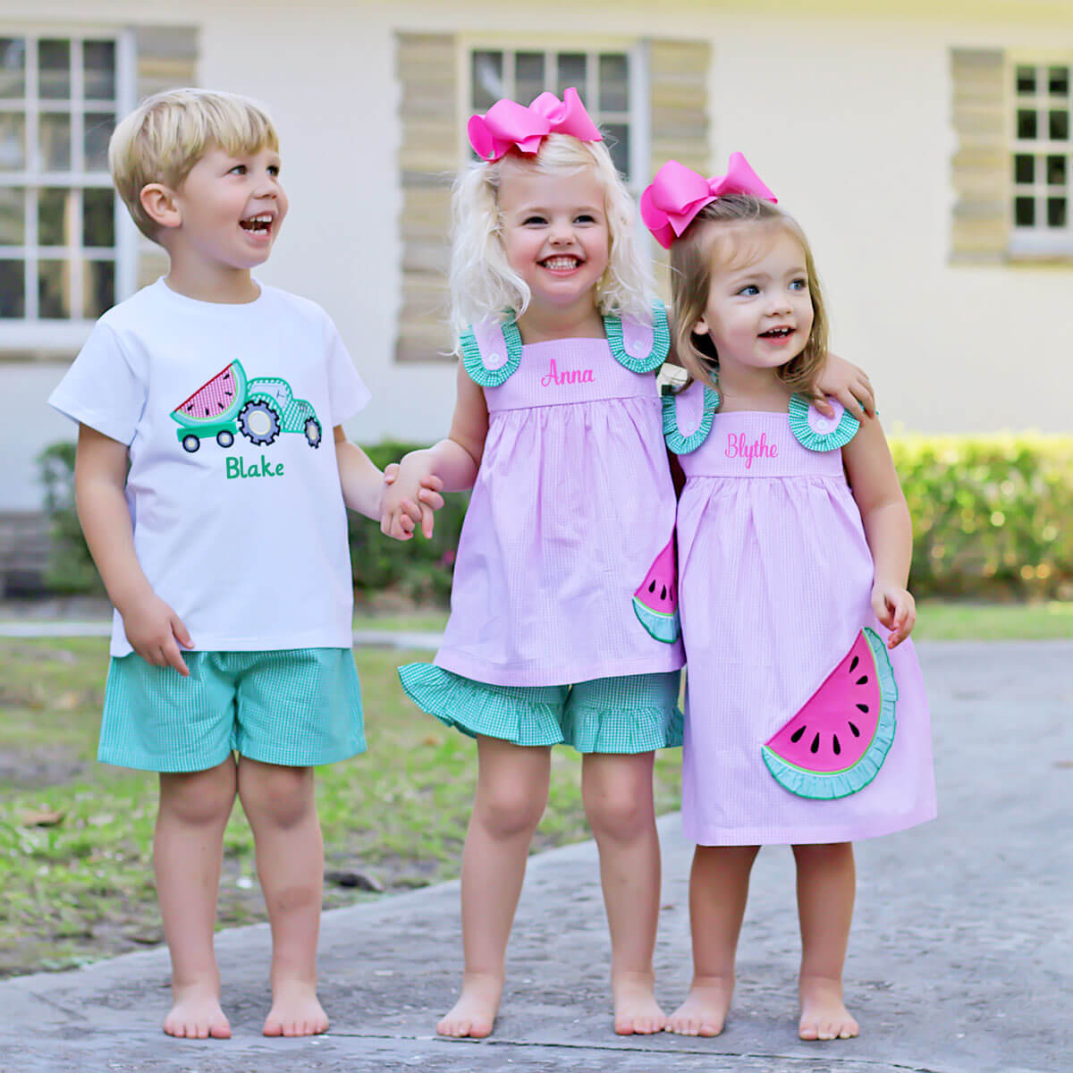 Sweet Watermelon Applique Green Gingham Short Set