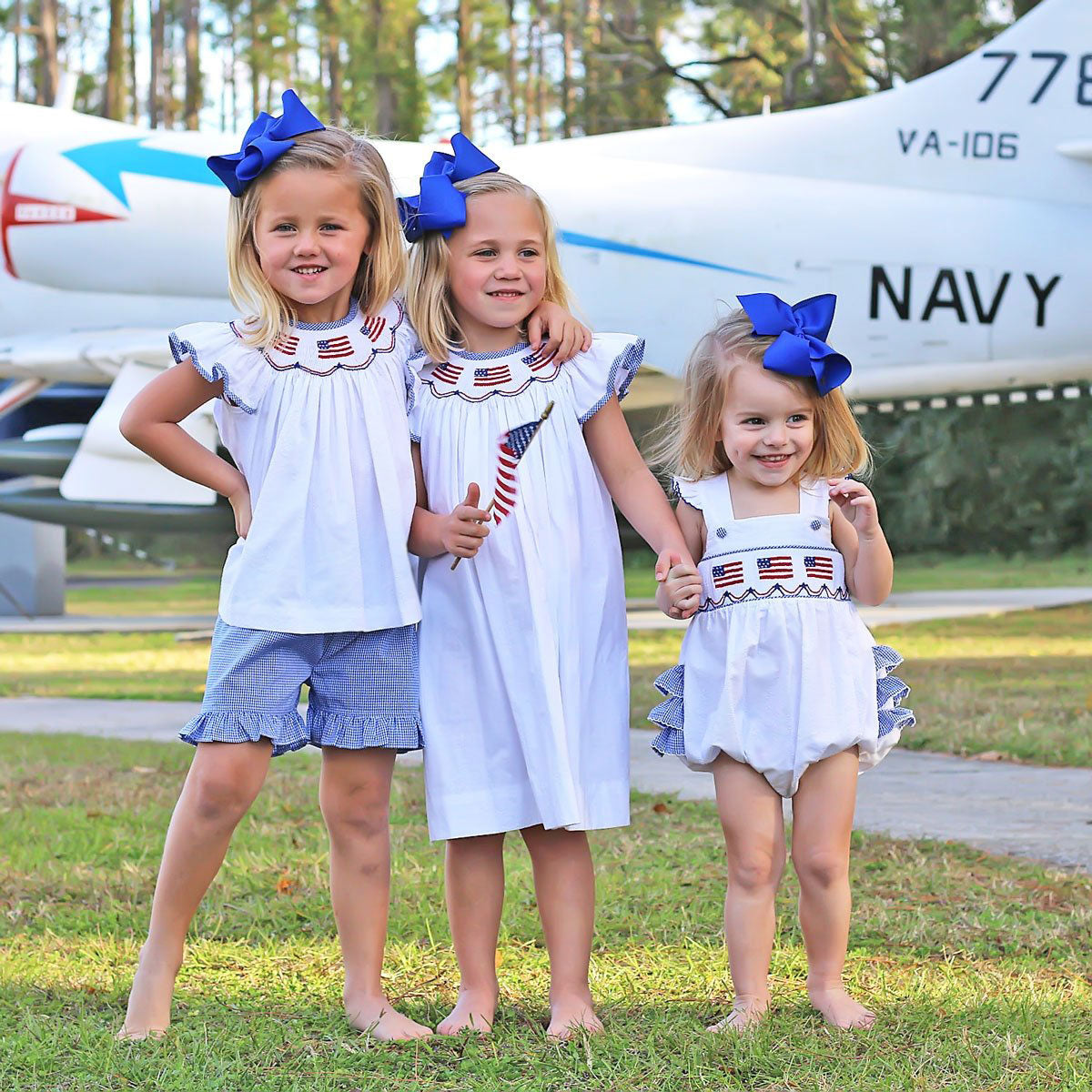 Flag Smocked White Pique Short Set