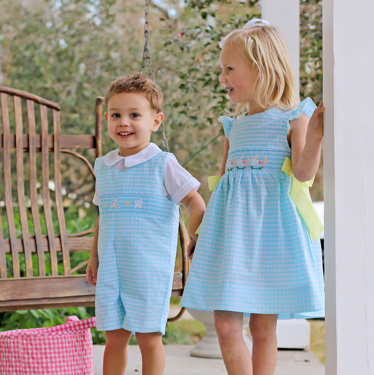 Hippity Hop Turquoise Bunny Smocked Beverly Dress