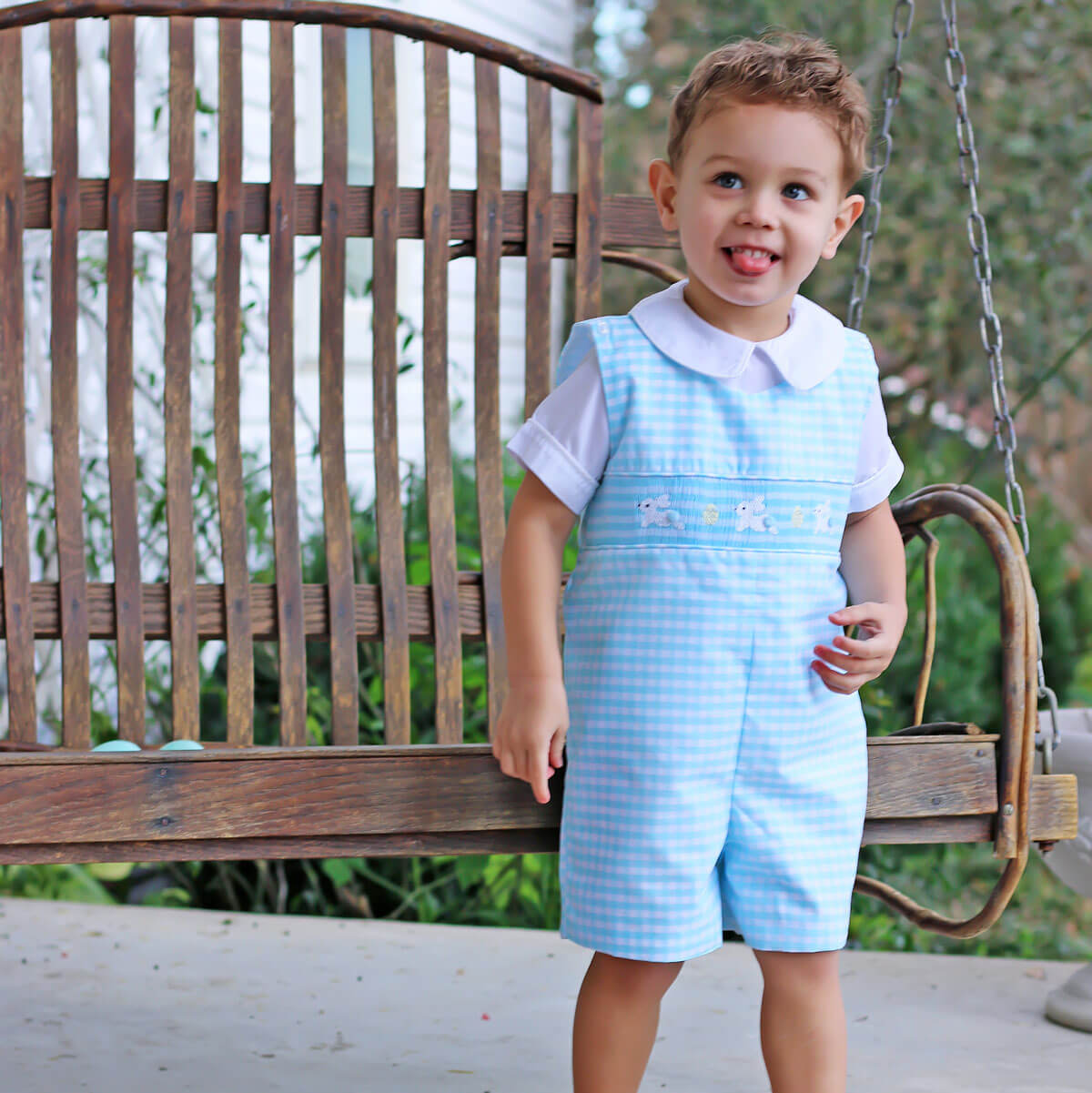 Hippity Hop Turquoise Bunny Smocked Jon Jon