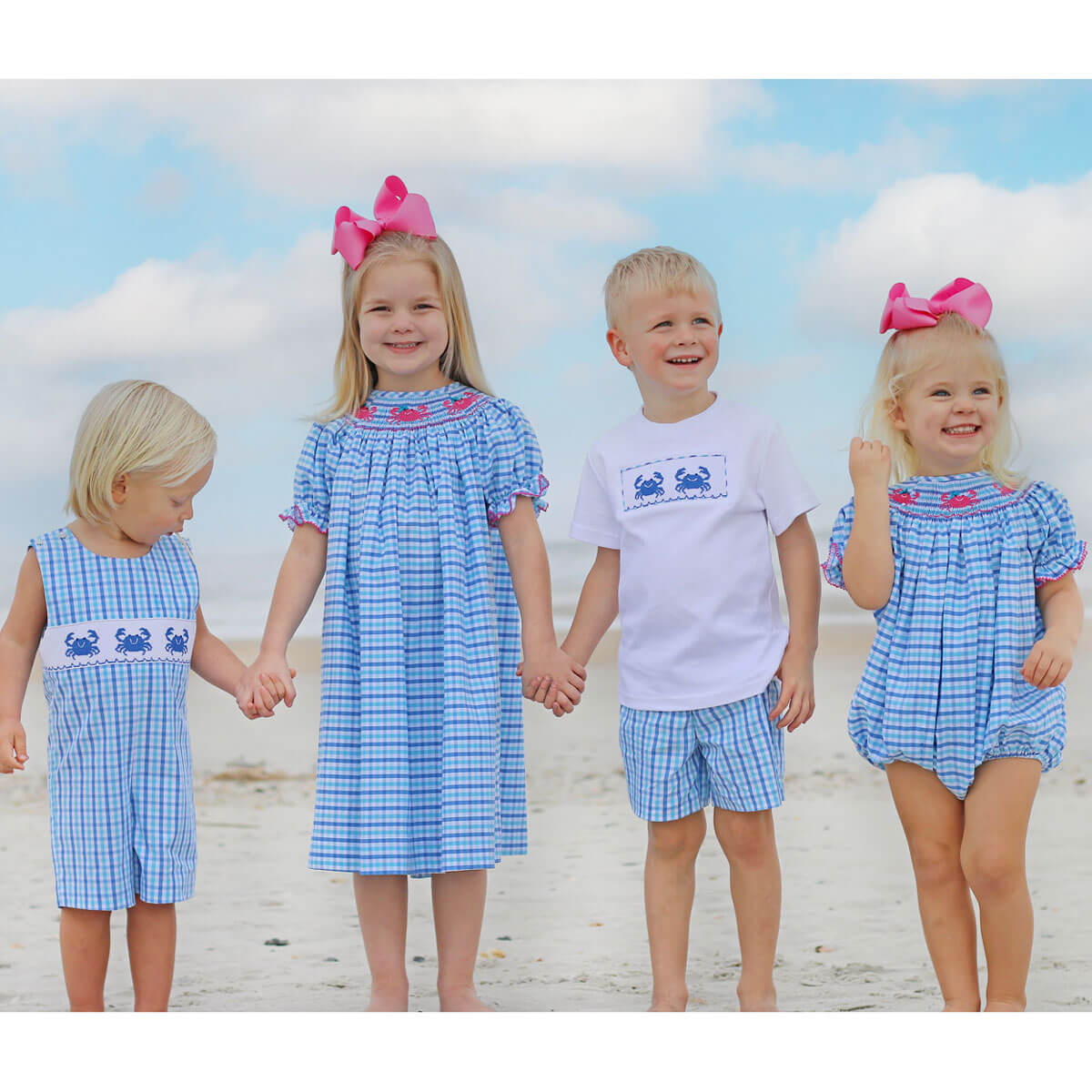 Crab Smocked Blue Plaid Dress