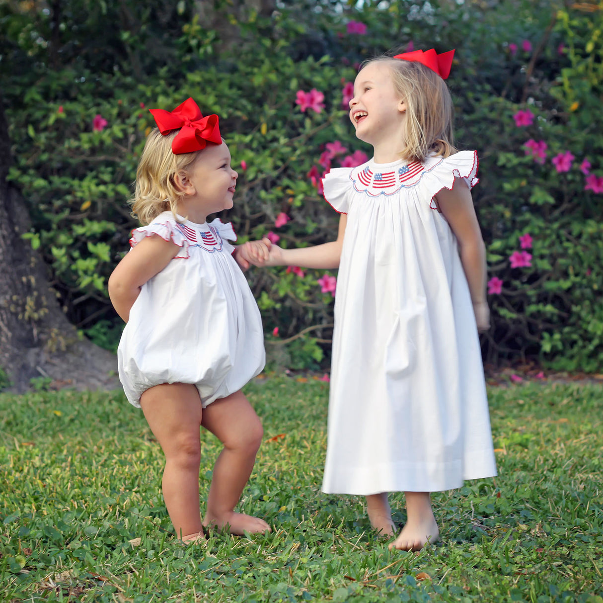 Flag Smocked White Angel Sleeve Dress