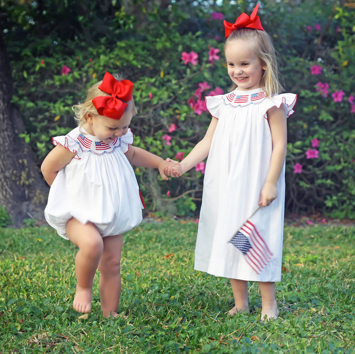 Flag Smocked White Angel Sleeve Dress