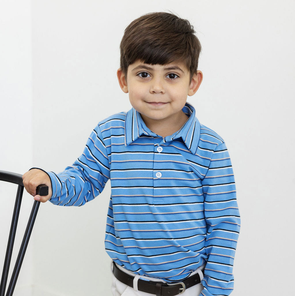 Navy & Blue Stripe Stripe Long Sleeve Polo