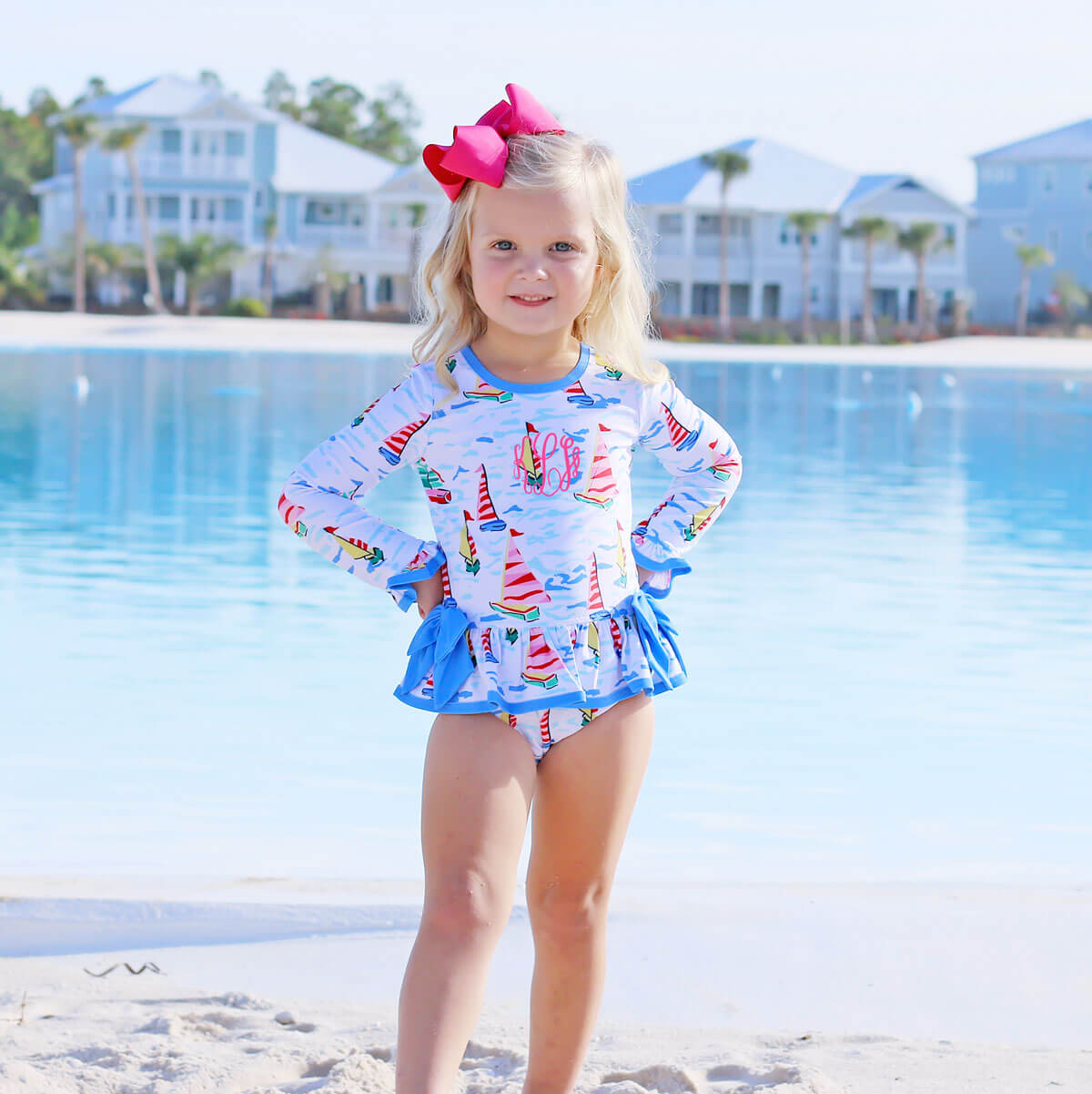 Watercolor Sailboat Rash Guard Swimsuit