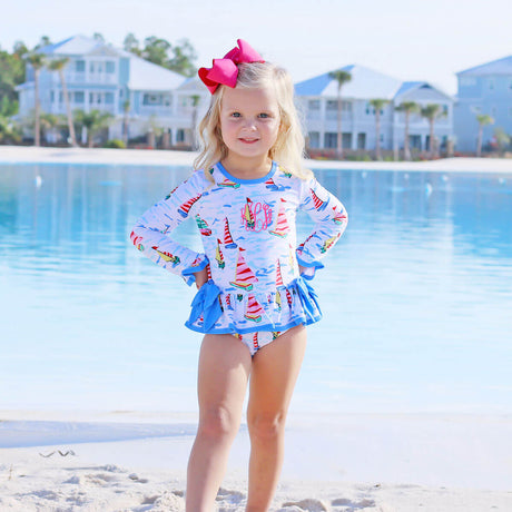 Watercolor Sailboat Rash Guard Swimsuit