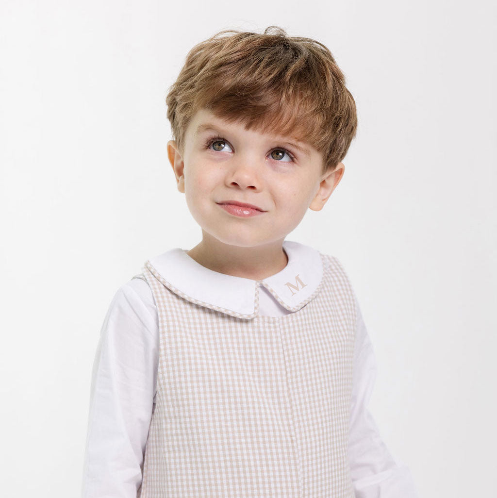 White Long Sleeve Undershirt with Tan Trim