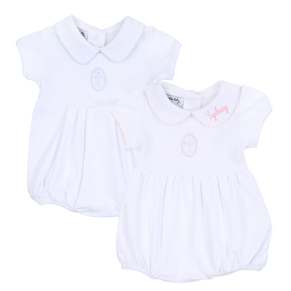 Blessed Cross Embroidered White Collared Bubble