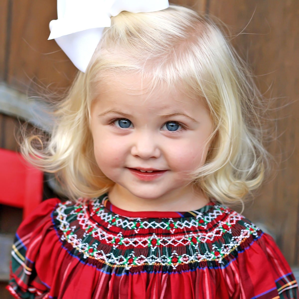 Goldbridge Plaid Red Smocked Bloomer Set