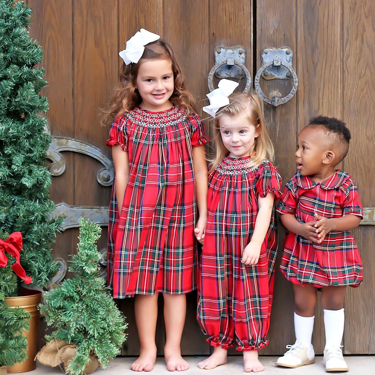 Goldbridge Plaid Red Collared Bubble