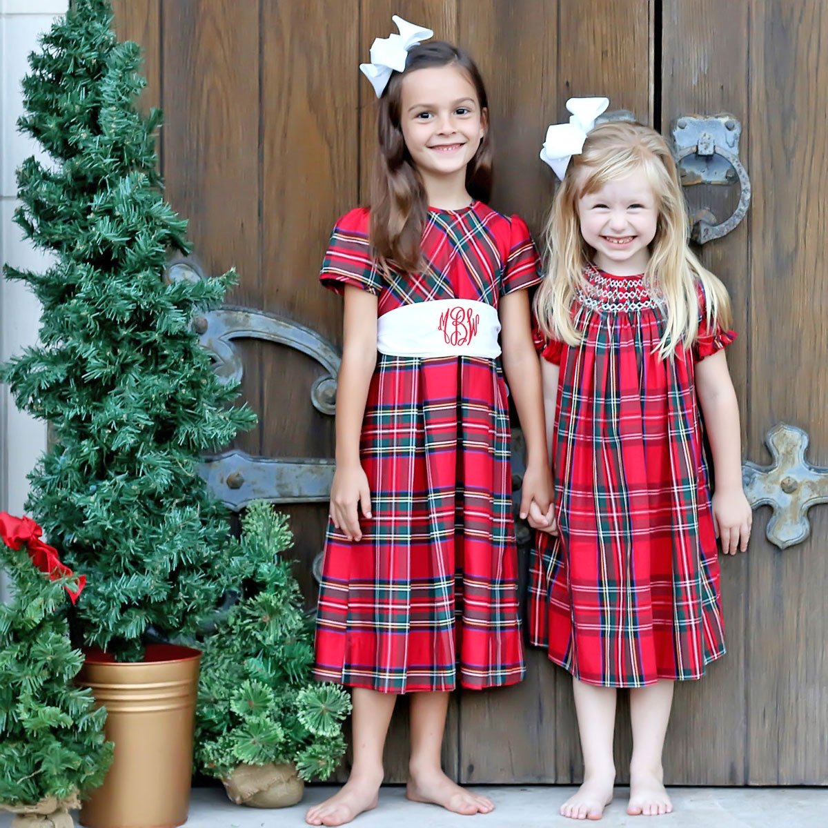 Goldbridge Plaid Red Smocked Bishop Dress