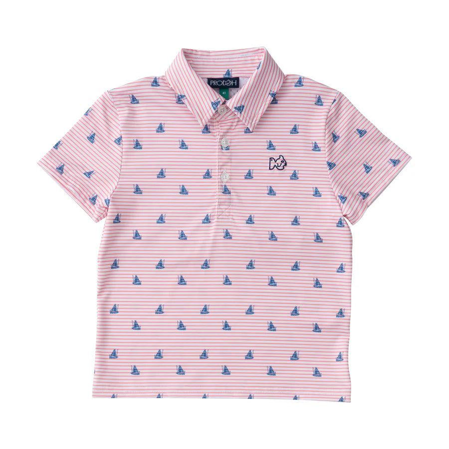 Fishing Boat Print Short Sleeve Performance Polo
