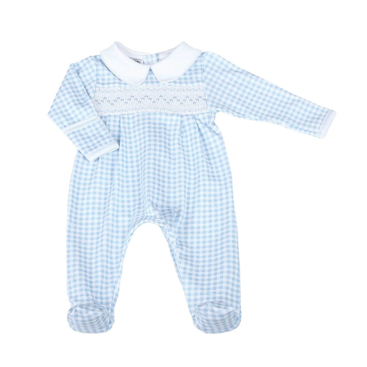 Mini Checks Knit Smocked Collared Footie