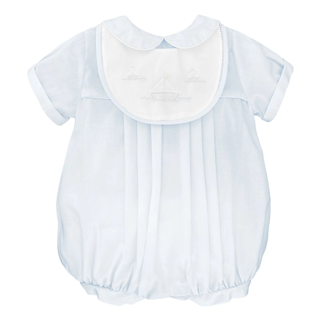 Sailboat Embroidered Pleated Bubble Light Blue
