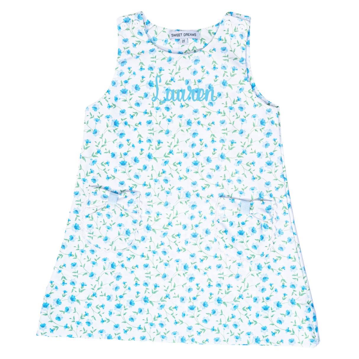 Bow Pocket Blue Glory Print Dress