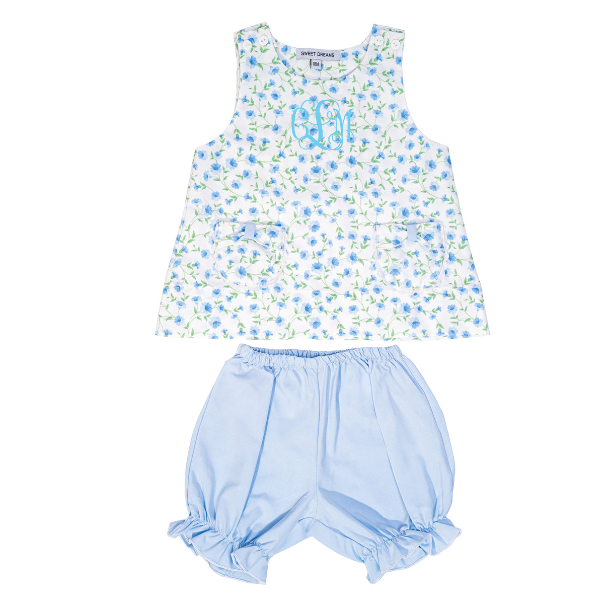 Bow Pocket Blue Glory Print Bloomer Set