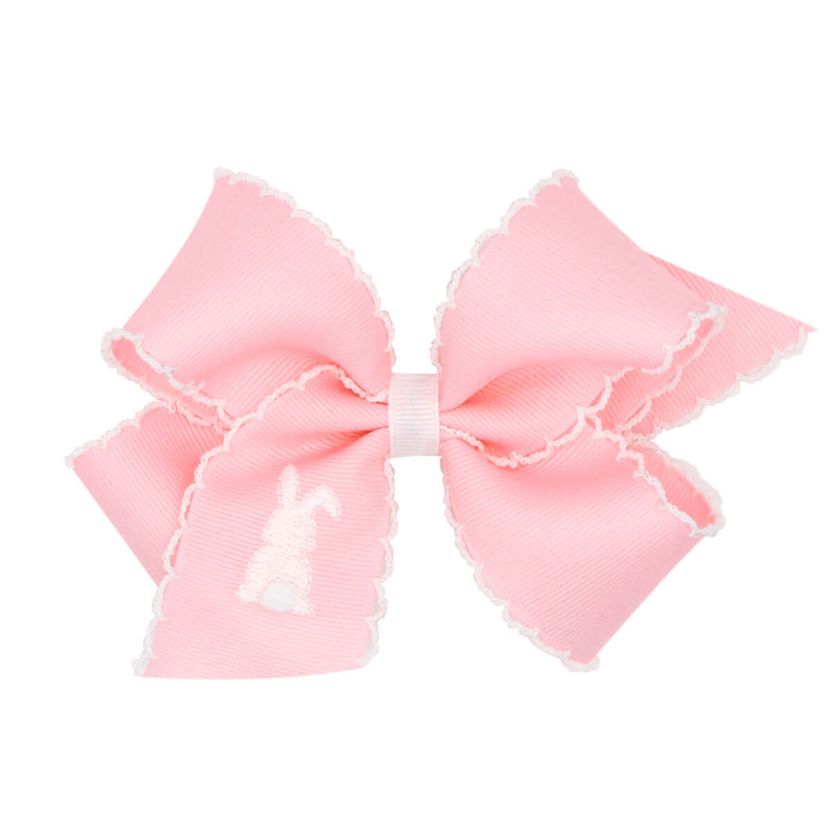 Embroidered Bunny Moonstitch White Bow