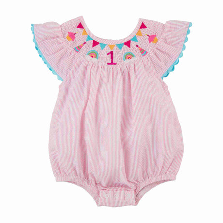 First Birthday Pink Smocked Bubble