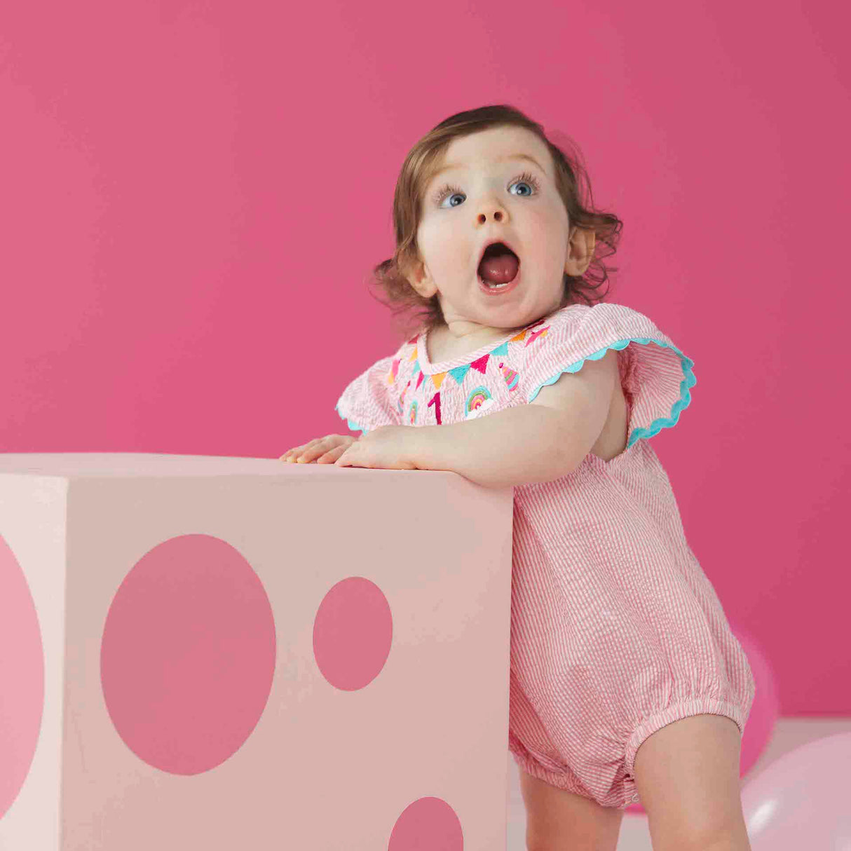 First Birthday Pink Smocked Bubble