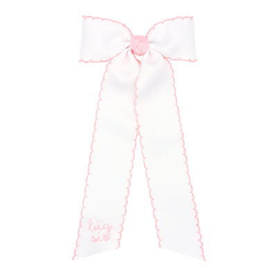 Embroidered Big Sis Moonstitch White Bow Streamer