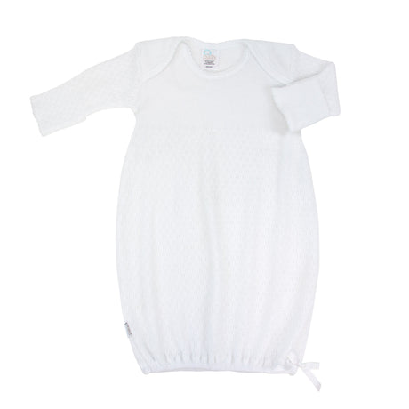 White Knit Shoulder Gown with Colored Bow