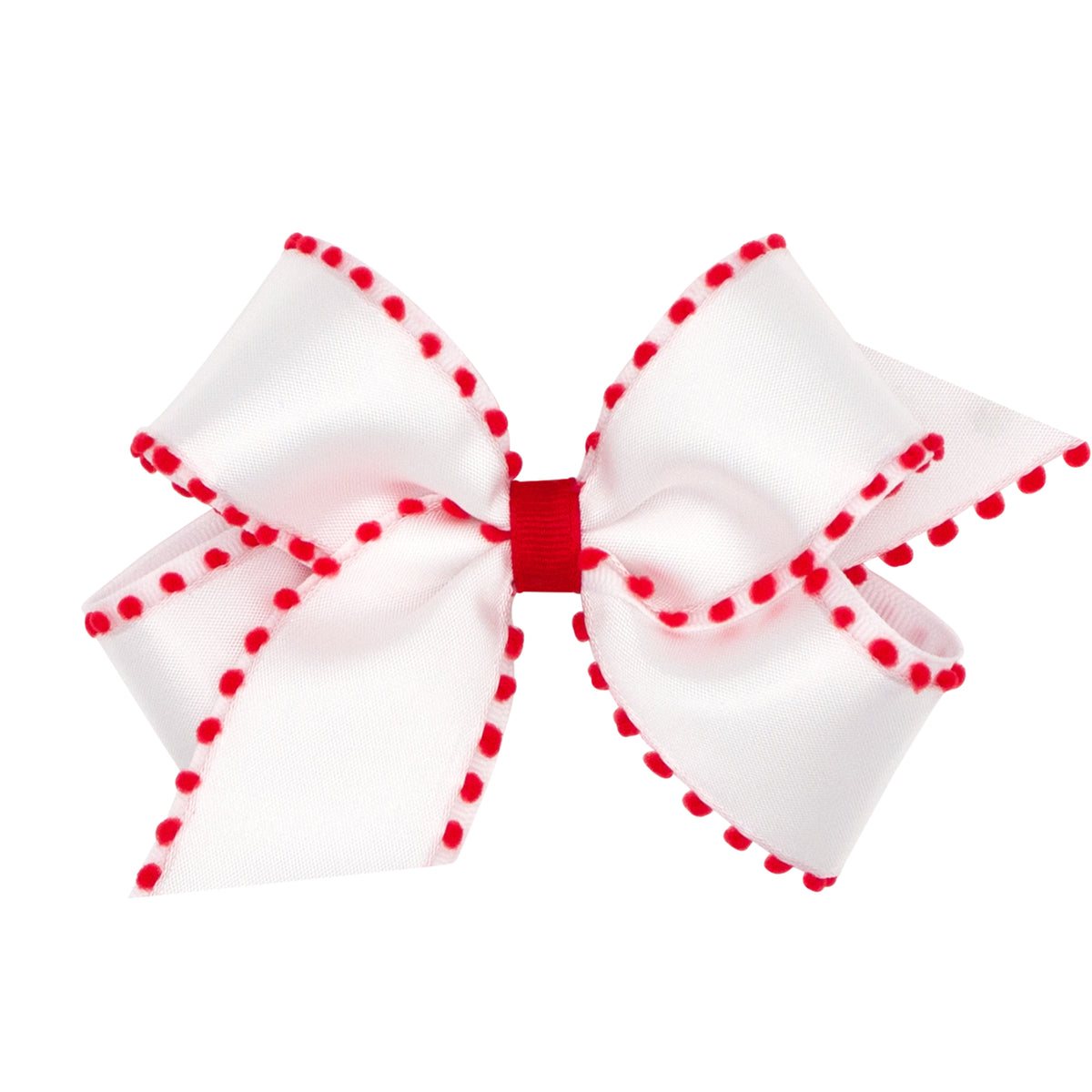 White & Red Pom Pom Grosgrain Bow