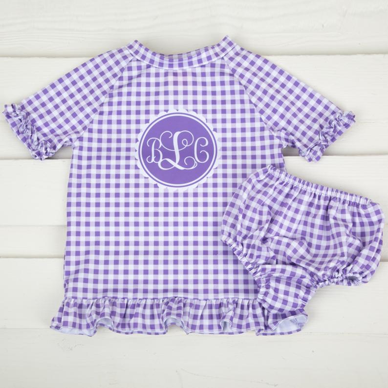 Gingham Short Sleeve Rash Guard Set