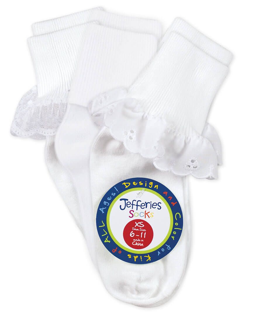 White Eyelet, Turn Cuff and Lace Socks (3 pack)