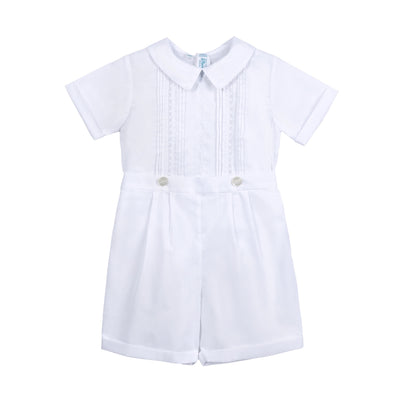 Embroidered Button On White Shortall