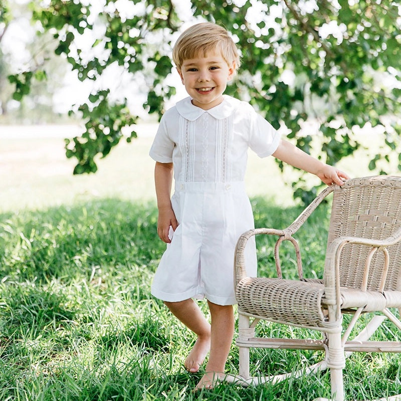 Embroidered Button On White Shortall