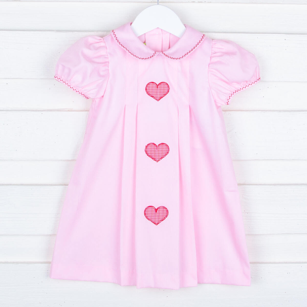 Pink Pique Pleated Heart Applique Dress