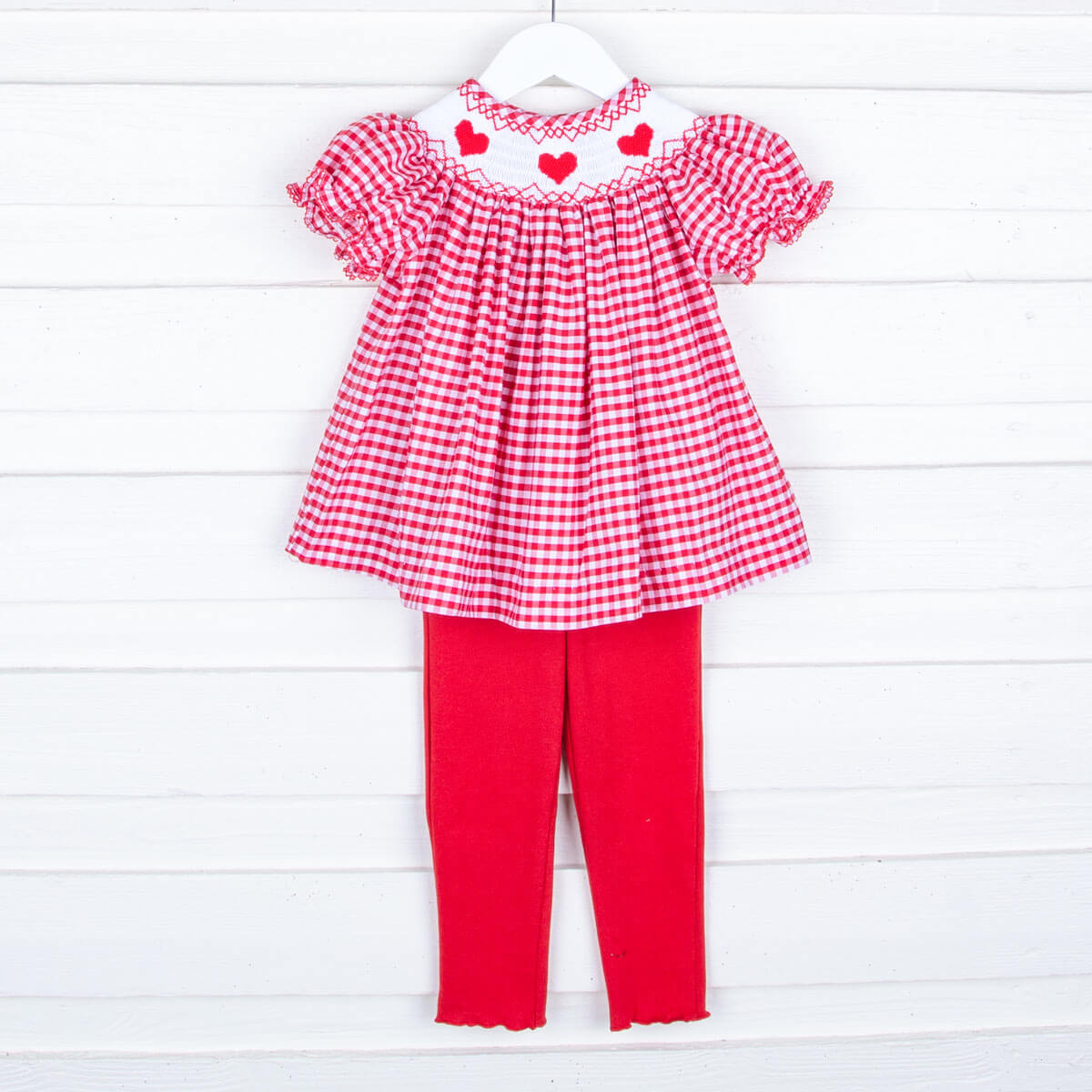 Heart Smocked Red Check Legging Set